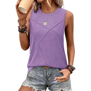 image:imageWIHOLL Womens Sleeveless Summer Crewneck Loose Fit Tank TopsPurple