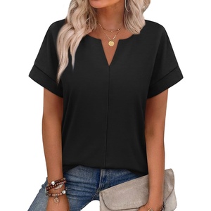 image:imageWIHOLL Womens Summer Tops 2026 Short Sleeve V Neck T Shirts Fashion Beach Vacation Clothes Business Casual OutfitsBlack