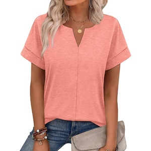 image:imageWIHOLL Womens Summer Tops 2026 Short Sleeve V Neck T Shirts Fashion Beach Vacation Clothes Business Casual OutfitsCoral
