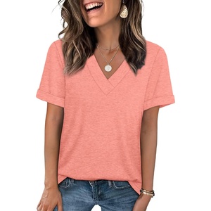 image:imageWIHOLL Womens Summer Tops Short Sleeve Basic Casual V Neck T Shirts Trendy Fashion 2026Coral