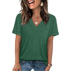 image:imageWIHOLL Womens Summer Tops Short Sleeve Basic Casual V Neck T Shirts Trendy Fashion 2026Green