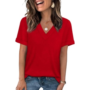 image:imageWIHOLL Womens Summer Tops Short Sleeve Basic Casual V Neck T Shirts Trendy Fashion 2026Red