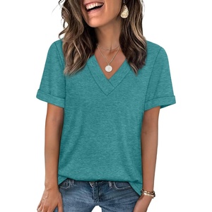 image:imageWIHOLL Womens Summer Tops Short Sleeve Basic Casual V Neck T Shirts Trendy Fashion 2026Turquoise