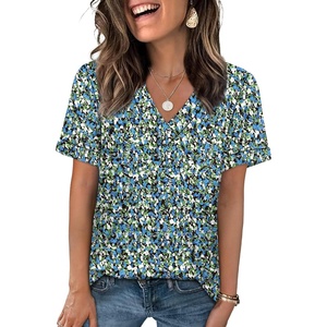 image:imageWIHOLL Womens Summer Tops Short Sleeve Basic Casual V Neck T Shirts Trendy Fashion 2026Z Floral Blue