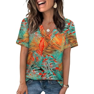 image:imageWIHOLL Womens Summer Tops Short Sleeve Basic Casual V Neck T Shirts Trendy Fashion 2026Z Floral Tropical