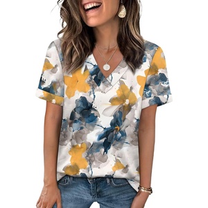 image:imageWIHOLL Womens Summer Tops Short Sleeve Basic Casual V Neck T Shirts Trendy Fashion 2026Z Multi Teal