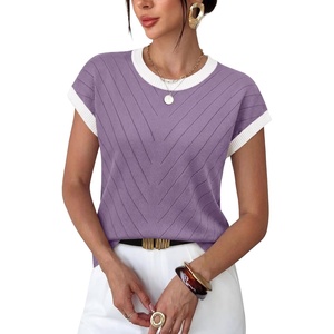 image:imageWIHOLL Womens Summer Tops Short Sleeve Sweater Work Office Business Casual Outfits Fashion Clothing04  Purple