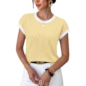 image:imageWIHOLL Womens Summer Tops Short Sleeve Sweater Work Office Business Casual Outfits Fashion Clothing09  Yellow