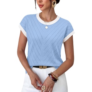 image:imageWIHOLL Womens Summer Tops Short Sleeve Sweater Work Office Business Casual Outfits Fashion Clothing10  Light Blue