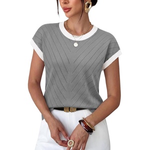 image:imageWIHOLL Womens Summer Tops Short Sleeve Sweater Work Office Business Casual Outfits Fashion Clothing11  Grey