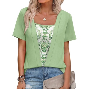 image:imageWIHOLL Womens Summer Tops Trendy 2 in 1 Blouses Short Sleeve Shirts Casual T Shirts Beach Vacation ClothesGreen Floral