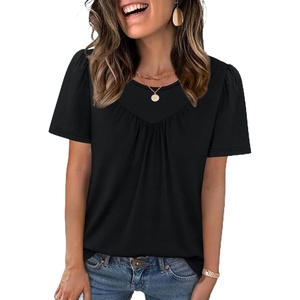 image:imageWIHOLL Womens Summer Tops Trendy Short Sleeve T Shirts Pleated Crewneck Tees Blouses Dressy Casual Outfits Fashion Clothing1black