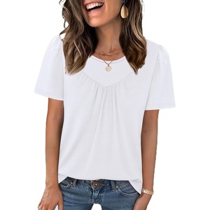 image:imageWIHOLL Womens Summer Tops Trendy Short Sleeve T Shirts Pleated Crewneck Tees Blouses Dressy Casual Outfits Fashion Clothing1white