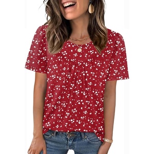 image:imageWIHOLL Womens Summer Tops Trendy Short Sleeve T Shirts Pleated Crewneck Tees Blouses Dressy Casual Outfits Fashion ClothingPrint 7