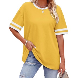 image:imageWIHOLL Womens T Shirts Loose Fit Short Sleeve Tees Crew Neck Color Block Summer Tops 2026 Fashion11  Yellow