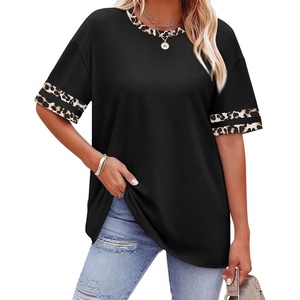 image:imageWIHOLL Womens T Shirts Loose Fit Short Sleeve Tees Crew Neck Color Block Summer Tops 2026 FashionBlack Leopard Color Block
