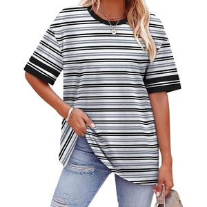 image:imageWIHOLL Womens T Shirts Loose Fit Short Sleeve Tees Crew Neck Color Block Summer Tops 2026 FashionBlack and Gray Striped