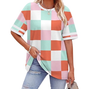 image:imageWIHOLL Womens T Shirts Loose Fit Short Sleeve Tees Crew Neck Color Block Summer Tops 2026 FashionBlue and Pink Color Block