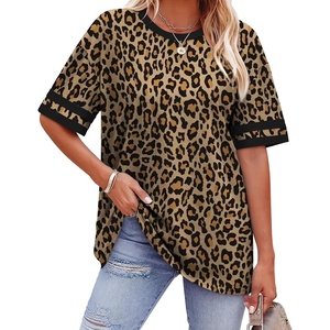 image:imageWIHOLL Womens T Shirts Loose Fit Short Sleeve Tees Crew Neck Color Block Summer Tops 2026 FashionLeopard Print