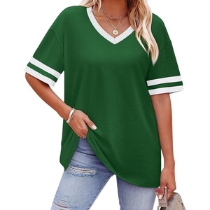 image:imageWIHOLL Womens T Shirts Loose Fit Short Sleeve Tees V Neck Color Block Summer Tops 2026 Fashion S4XL04  Deep Grassgreen