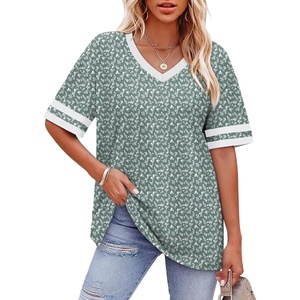 image:imageWIHOLL Womens T Shirts Loose Fit Short Sleeve Tees V Neck Color Block Summer Tops 2026 Fashion S4XLGreen White