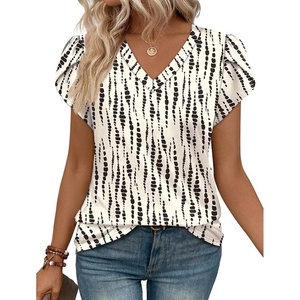 image:imageWIHOLL Womens Tops Dressy Casual Petal Sleeve Summer Spring Short Sleeve V Neck Shirts Work Business Vacation Clothes 2026Floral Ripple
