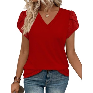 image:imageWIHOLL Womens Tops Dressy Casual Petal Sleeve Summer Spring Short Sleeve V Neck Shirts Work Business Vacation Clothes 2026Red
