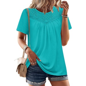 image:imageWIHOLL Womens Tops Short Sleeve Lace Shirts Summer Spring Tops Boho Trendy Beach Vacation Clothes Loose FitFresh Green
