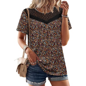 image:imageWIHOLL Womens Tops Short Sleeve Lace Shirts Summer Spring Tops Boho Trendy Beach Vacation Clothes Loose FitPattern Floral Multi