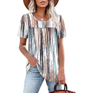 image:imageWIHOLL Womens Tops Short Sleeve T Shirts Pleated Dressy Casual Round Neck Summer Clothes Outfits Blouses Loose FitTie Dye
