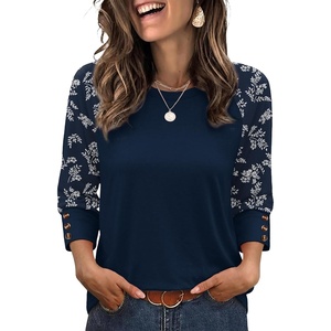 image:imageWIHOLL Womens Tops Summer 34 Sleeve with Buttons Dressy Casual Blouses Color Block Raglan Outfits Fashion Clothing 2026Blue Floral