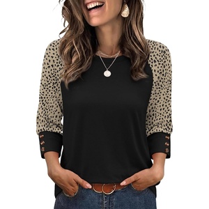 image:imageWIHOLL Womens Tops Summer 34 Sleeve with Buttons Dressy Casual Blouses Color Block Raglan Outfits Fashion Clothing 2026Brown Leopard