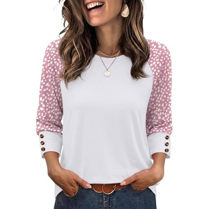 image:imageWIHOLL Womens Tops Summer 34 Sleeve with Buttons Dressy Casual Blouses Color Block Raglan Outfits Fashion Clothing 2026Pink Dot