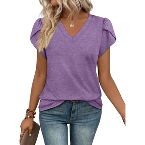 image:imageWIHOLL Womens Tops V Neck Summer Petal Sleeve Casual TshirtsLavender