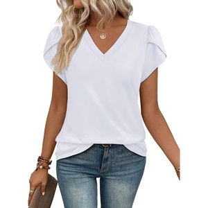 image:imageWIHOLL Womens Tops V Neck Summer Petal Sleeve Casual TshirtsWhite