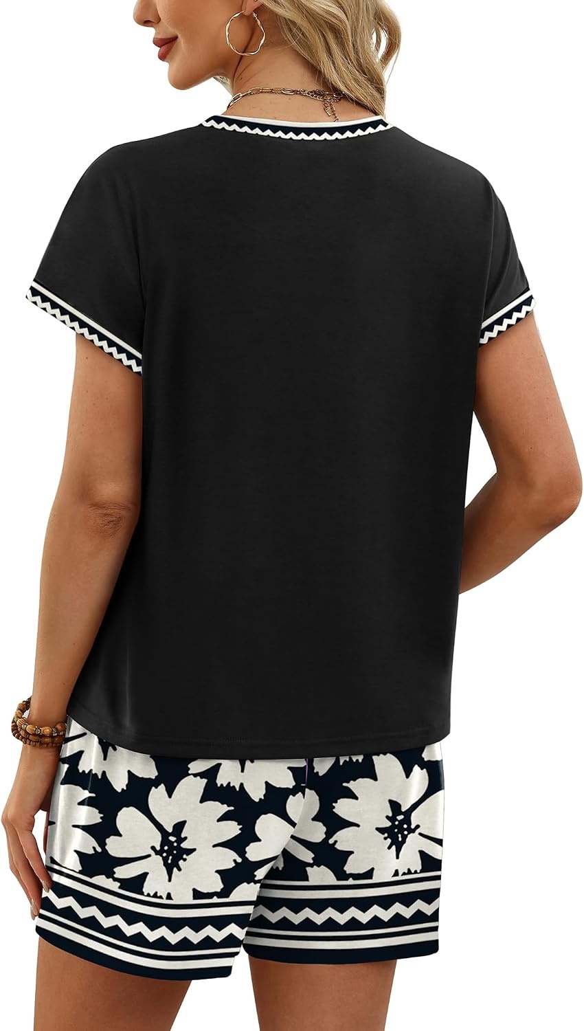 image:imageWIHOLL Two Piece Sets for Women Summer Lounge Short Sets Cap Sleeve Crew Neck Sweatsuit with Pocket XS2XL09vintage Floral