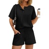 image:imageWIHOLL 2 Piece Sets for Women Lounge Sets Summer Outfits 2026 Button Down Short Sleeve Tops and Shorts Set with Pockets0black