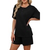 image:imageWIHOLL 2 Piece Sets for Women Lounge Sets Summer Outfits 2026 Button Down Short Sleeve Tops and Shorts Set with Pockets0black