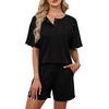 image:imageWIHOLL 2 Piece Sets for Women Lounge Sets Summer Outfits 2026 Button Down Short Sleeve Tops and Shorts Set with Pockets0black