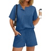 image:imageWIHOLL 2 Piece Sets for Women Lounge Sets Summer Outfits 2026 Button Down Short Sleeve Tops and Shorts Set with Pockets1blue