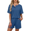 image:imageWIHOLL 2 Piece Sets for Women Lounge Sets Summer Outfits 2026 Button Down Short Sleeve Tops and Shorts Set with Pockets1blue