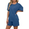 image:imageWIHOLL 2 Piece Sets for Women Lounge Sets Summer Outfits 2026 Button Down Short Sleeve Tops and Shorts Set with Pockets1blue