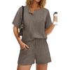 image:imageWIHOLL 2 Piece Sets for Women Lounge Sets Summer Outfits 2026 Button Down Short Sleeve Tops and Shorts Set with Pockets1coffee