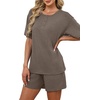 image:imageWIHOLL 2 Piece Sets for Women Lounge Sets Summer Outfits 2026 Button Down Short Sleeve Tops and Shorts Set with Pockets1coffee
