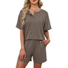 image:imageWIHOLL 2 Piece Sets for Women Lounge Sets Summer Outfits 2026 Button Down Short Sleeve Tops and Shorts Set with Pockets1coffee