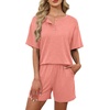 image:imageWIHOLL 2 Piece Sets for Women Lounge Sets Summer Outfits 2026 Button Down Short Sleeve Tops and Shorts Set with Pockets2coral