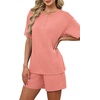 image:imageWIHOLL 2 Piece Sets for Women Lounge Sets Summer Outfits 2026 Button Down Short Sleeve Tops and Shorts Set with Pockets2coral