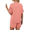 image:imageWIHOLL 2 Piece Sets for Women Lounge Sets Summer Outfits 2026 Button Down Short Sleeve Tops and Shorts Set with Pockets2coral