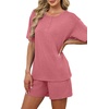 image:imageWIHOLL 2 Piece Sets for Women Lounge Sets Summer Outfits 2026 Button Down Short Sleeve Tops and Shorts Set with Pockets2pink