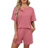 image:imageWIHOLL 2 Piece Sets for Women Lounge Sets Summer Outfits 2026 Button Down Short Sleeve Tops and Shorts Set with Pockets2pink